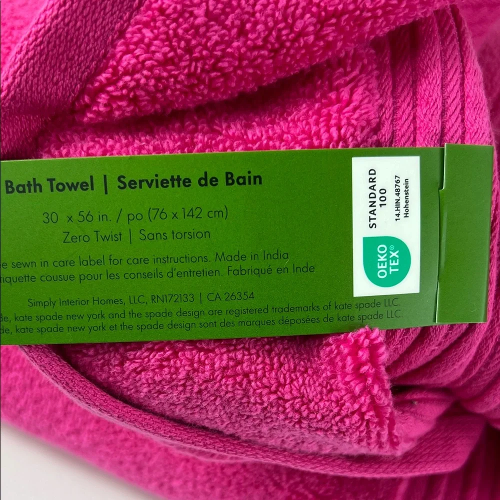Kate Spade New York Bath Towel Set Hot Pink  100% Cotton 2 Piece Set NEW